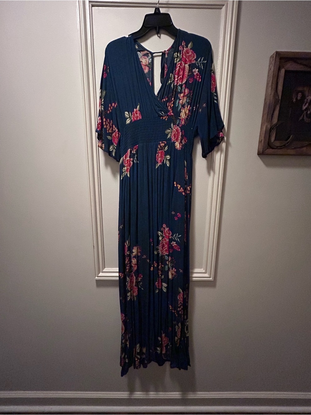 ODDY Teal Maxi Dress with Pink Floral Print